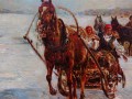 Węgierski kulig - pejzaż zimowy | malarstwo monachijskie Alfred Schweitzer