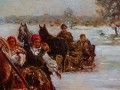 Węgierski kulig - pejzaż zimowy | malarstwo monachijskie Alfred Schweitzer