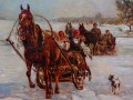 Węgierski kulig - pejzaż zimowy | malarstwo monachijskie Alfred Schweitzer