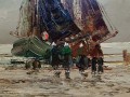 Marynistyczny obraz Jean Coune | Łodzie rybackie przy plaży