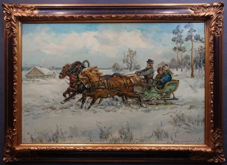 Edward Pierzyński ☆ 1922 Aukcyjne malarstwo - Polska zimowa trojka
