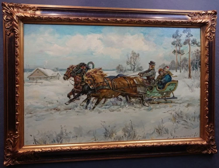 Edward Pierzyński ☆ 1922 Aukcyjne malarstwo - Polska zimowa trojka