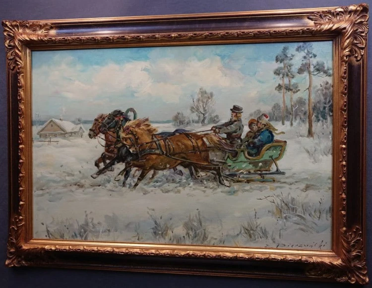 Edward Pierzyński ☆ 1922 Aukcyjne malarstwo - Polska zimowa trojka