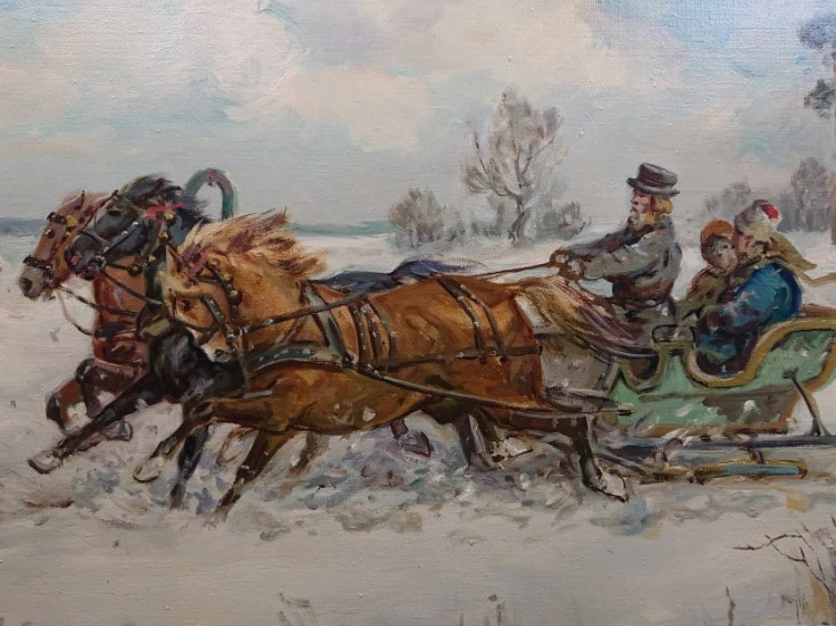Edward Pierzyński ☆ 1922 Aukcyjne malarstwo - Polska zimowa trojka