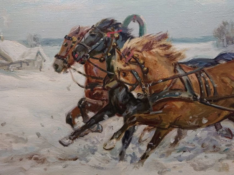 Edward Pierzyński ☆ 1922 Aukcyjne malarstwo - Polska zimowa trojka