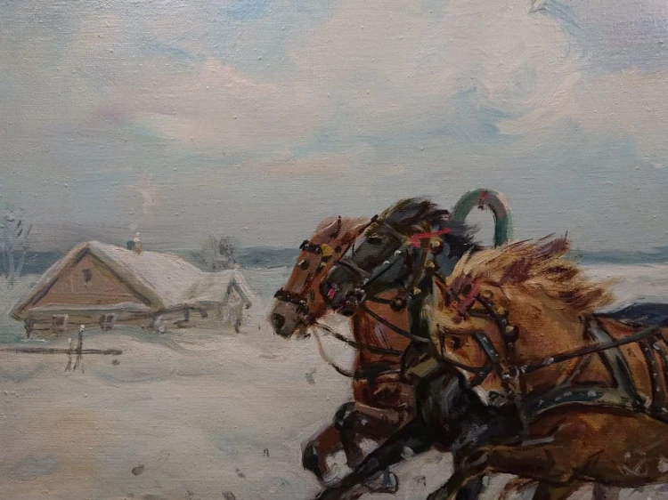 Edward Pierzyński ☆ 1922 Aukcyjne malarstwo - Polska zimowa trojka