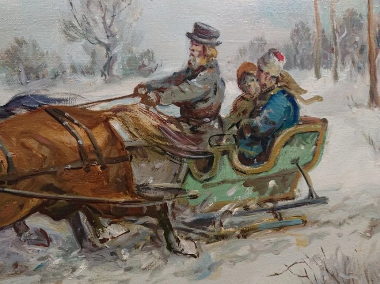 Edward Pierzyński ☆ 1922 Aukcyjne malarstwo - Polska zimowa trojka