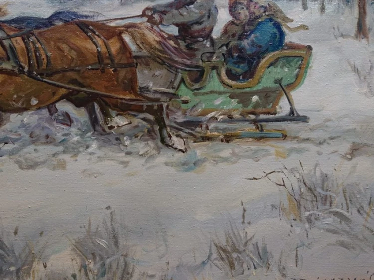 Edward Pierzyński ☆ 1922 Aukcyjne malarstwo - Polska zimowa trojka