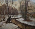 Nostalgiczny zimowy pejzaż olejny Egon Baumann