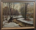 Nostalgiczny zimowy pejzaż olejny Egon Baumann