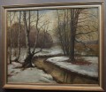 Nostalgiczny zimowy pejzaż olejny Egon Baumann