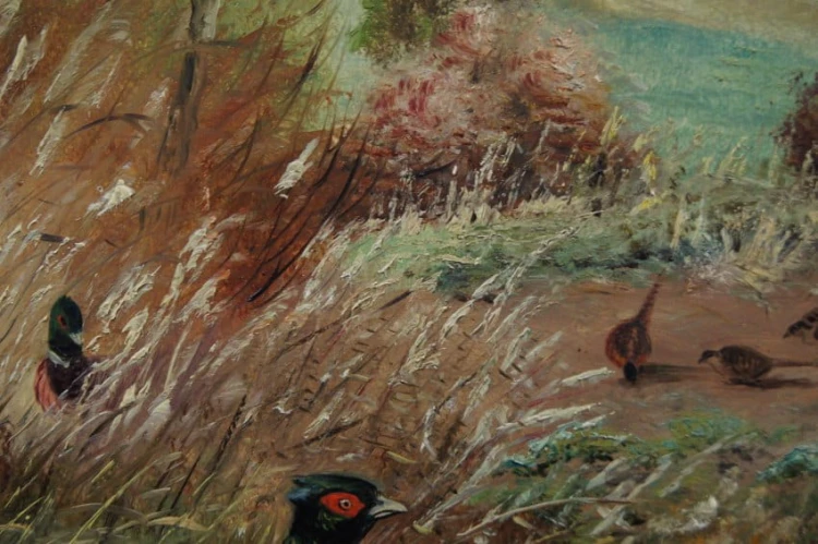 Friedrich Kottmann I Stado bażantów animalistyczny obraz na desce