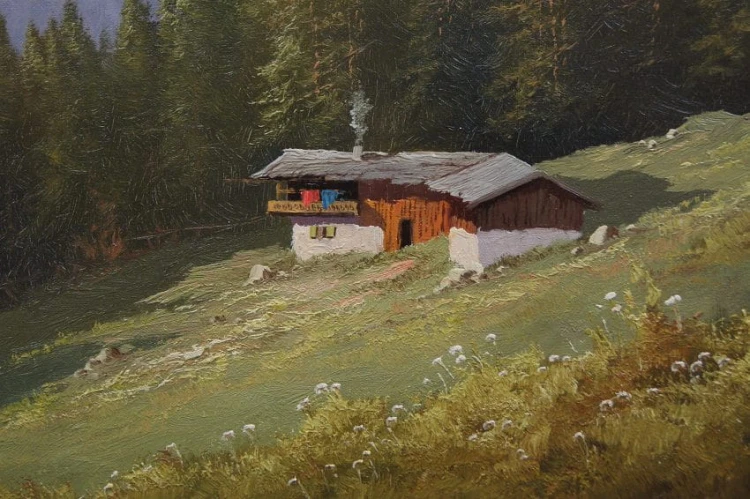 Johannes Bochmann obraz pejzażowy - Chata w górach