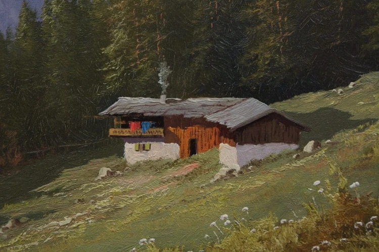 Johannes Bochmann obraz pejzażowy - Chata w górach