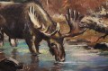 Łoś na rozlewiskach obraz na płycie | malarstwo animalistyczne