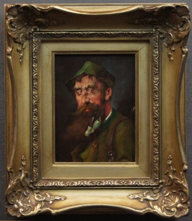 Alfred Zimmermann - aukcyjny obraz - Portret myśliwego z fajką