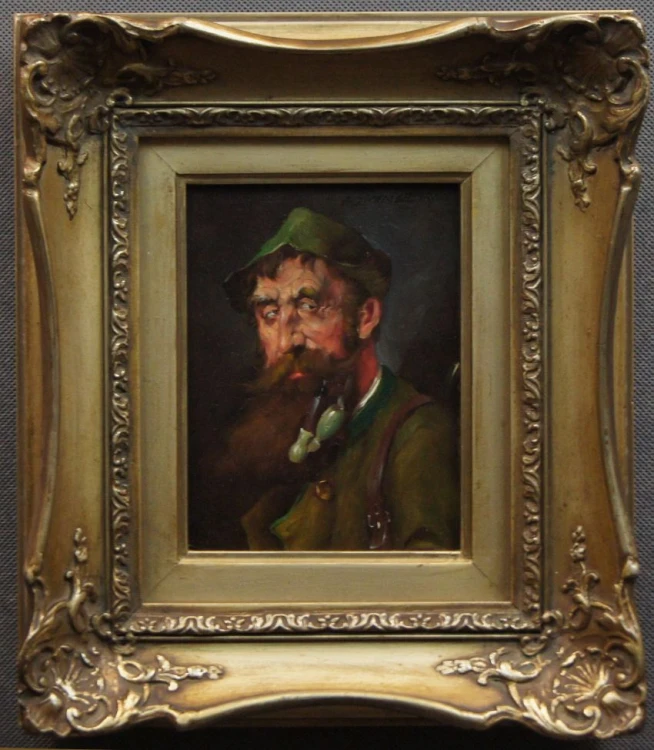 Alfred Zimmermann - aukcyjny obraz - Portret myśliwego z fajką