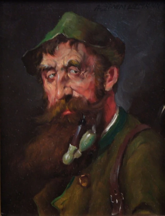 Alfred Zimmermann - aukcyjny obraz - Portret myśliwego z fajką