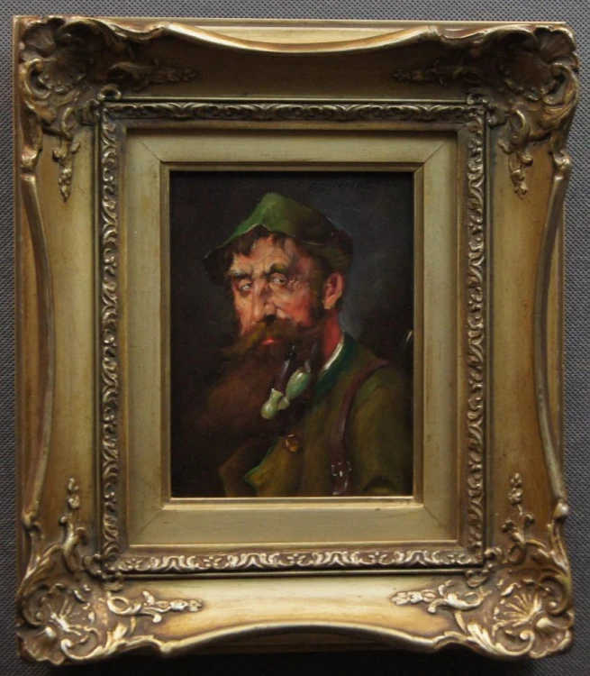 Alfred Zimmermann - aukcyjny obraz - Portret myśliwego z fajką