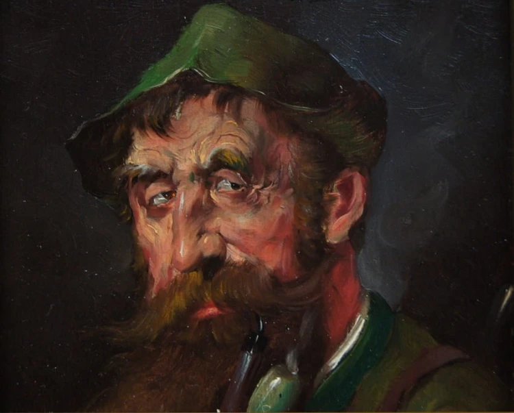 Alfred Zimmermann - aukcyjny obraz - Portret myśliwego z fajką