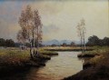 Georg Wegener - Obraz olejny Plener z rzeką i brzozami