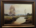 Georg Wegener - Obraz olejny Plener z rzeką i brzozami