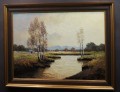 Georg Wegener - Obraz olejny Plener z rzeką i brzozami