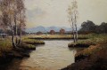 Georg Wegener - Obraz olejny Plener z rzeką i brzozami