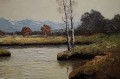 Georg Wegener - Obraz olejny Plener z rzeką i brzozami