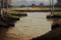 Georg Wegener - Obraz olejny Plener z rzeką i brzozami