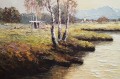 Georg Wegener - Obraz olejny Plener z rzeką i brzozami
