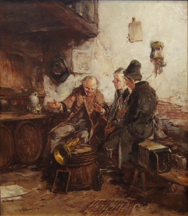 Gerhard Dickmeis - Wesołe pogaduchy w szynku - obraz scena rodzajowa
