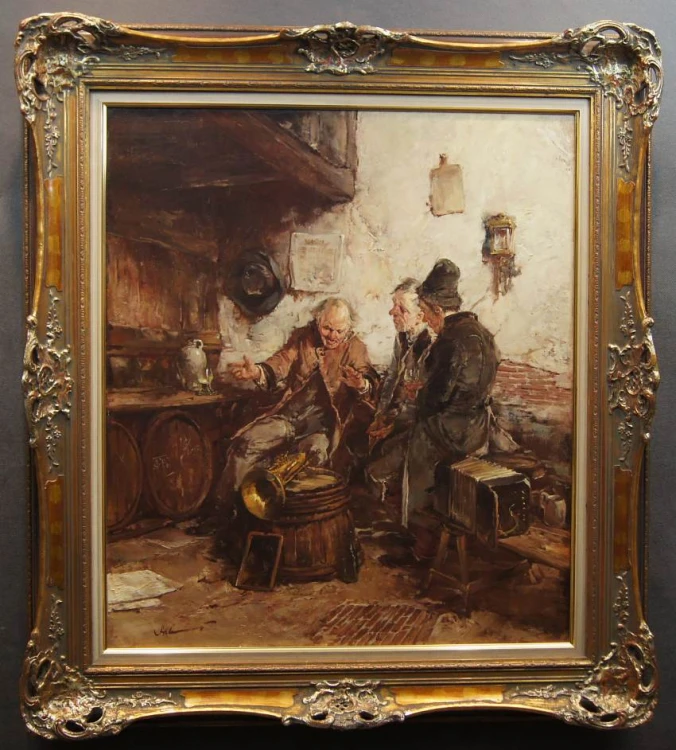 Gerhard Dickmeis - Wesołe pogaduchy w szynku - obraz scena rodzajowa