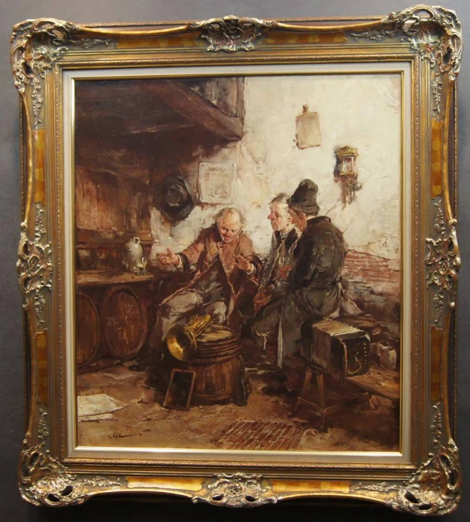 Gerhard Dickmeis - Wesołe pogaduchy w szynku - obraz scena rodzajowa