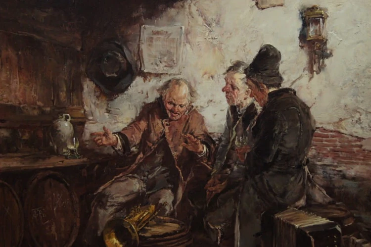 Gerhard Dickmeis - Wesołe pogaduchy w szynku - obraz scena rodzajowa