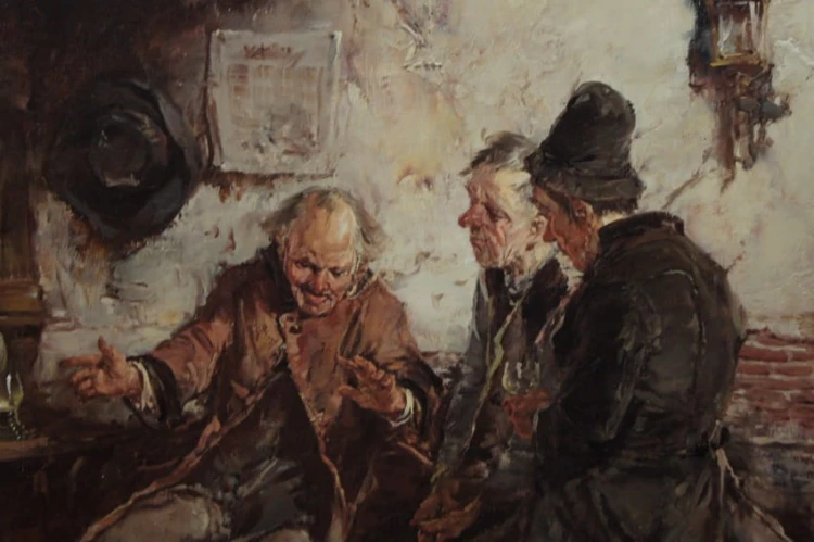 Gerhard Dickmeis - Wesołe pogaduchy w szynku - obraz scena rodzajowa