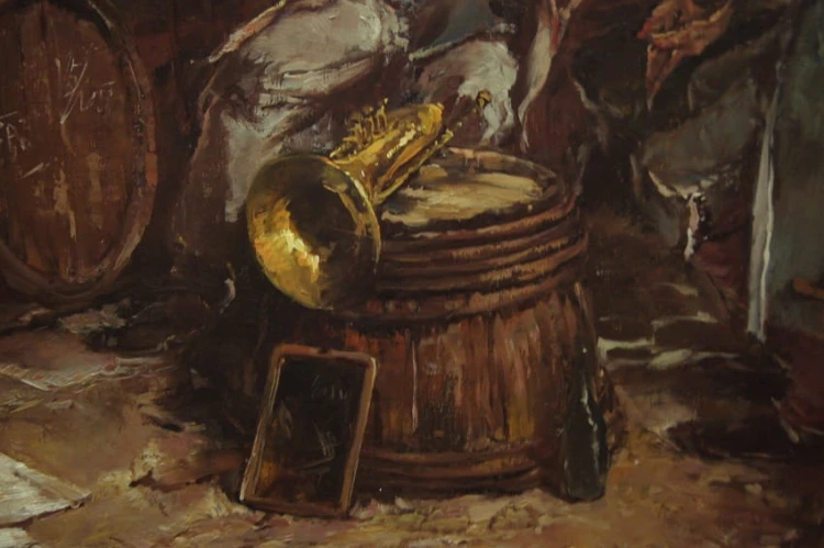 Gerhard Dickmeis - Wesołe pogaduchy w szynku - obraz scena rodzajowa