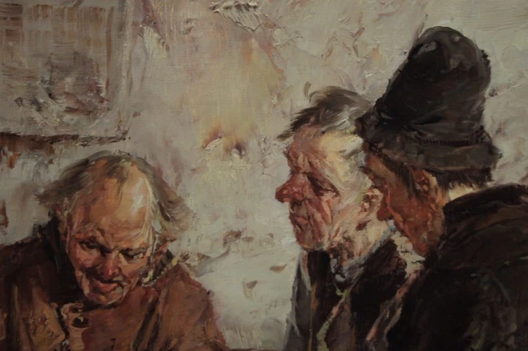 Gerhard Dickmeis - Wesołe pogaduchy w szynku - obraz scena rodzajowa