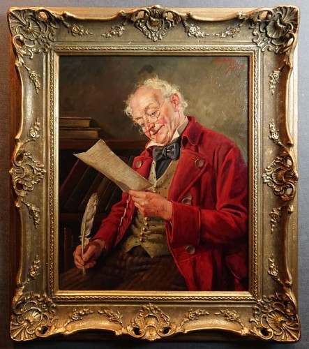 Otto Kirchner - Mężczyzna piszący list - przedwojenny obraz olejny