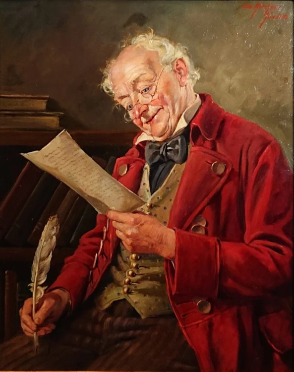 Otto Kirchner - Mężczyzna piszący list - przedwojenny obraz olejny