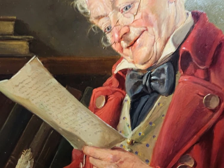 Otto Kirchner - Mężczyzna piszący list - przedwojenny obraz olejny