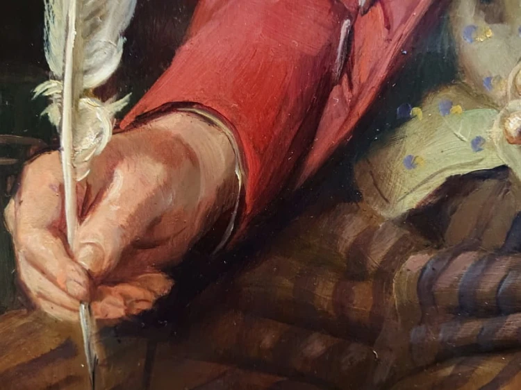 Otto Kirchner - Mężczyzna piszący list - przedwojenny obraz olejny