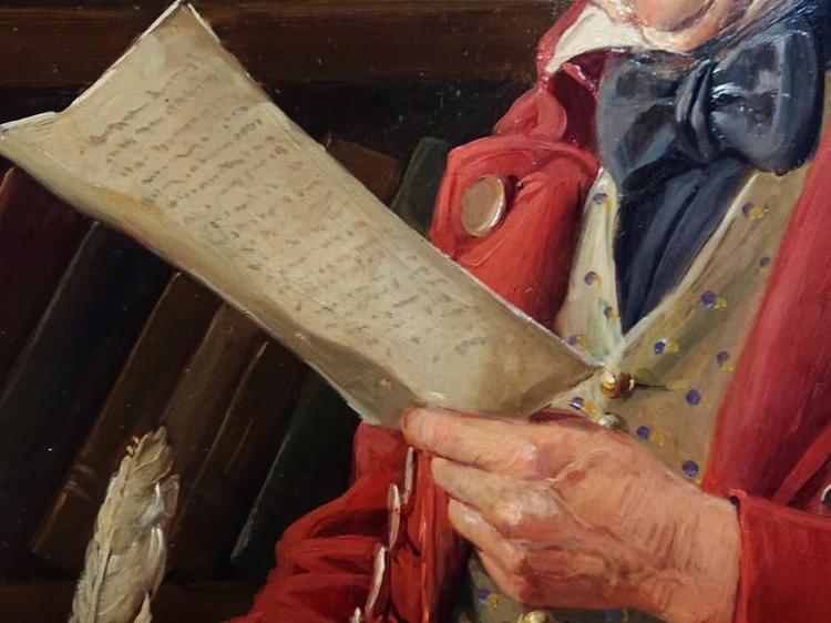 Otto Kirchner - Mężczyzna piszący list - przedwojenny obraz olejny