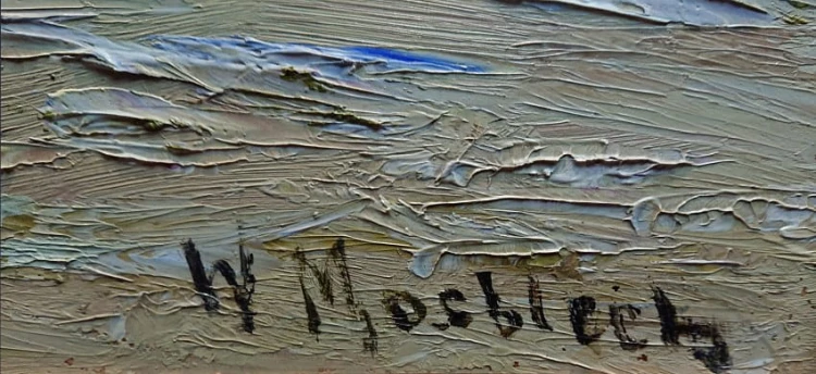 Przystań z kutrami stary obraz olejny - Carl Wilhelm Mosblech