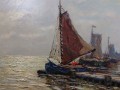 Przystań z kutrami stary obraz olejny - Carl Wilhelm Mosblech