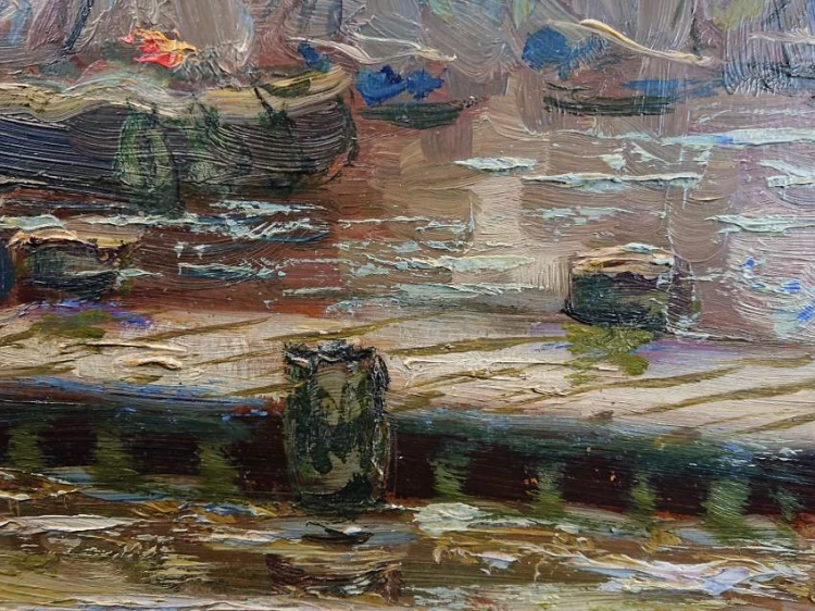 Przystań z kutrami stary obraz olejny - Carl Wilhelm Mosblech