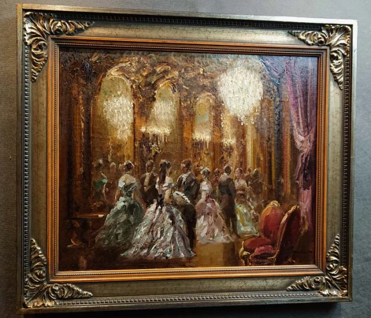 Hans Jörg Becker - Sala lustrzana w operze - impresjonistyczna praca olejna