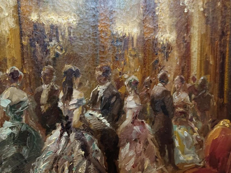 Hans Jörg Becker - Sala lustrzana w operze - impresjonistyczna praca olejna