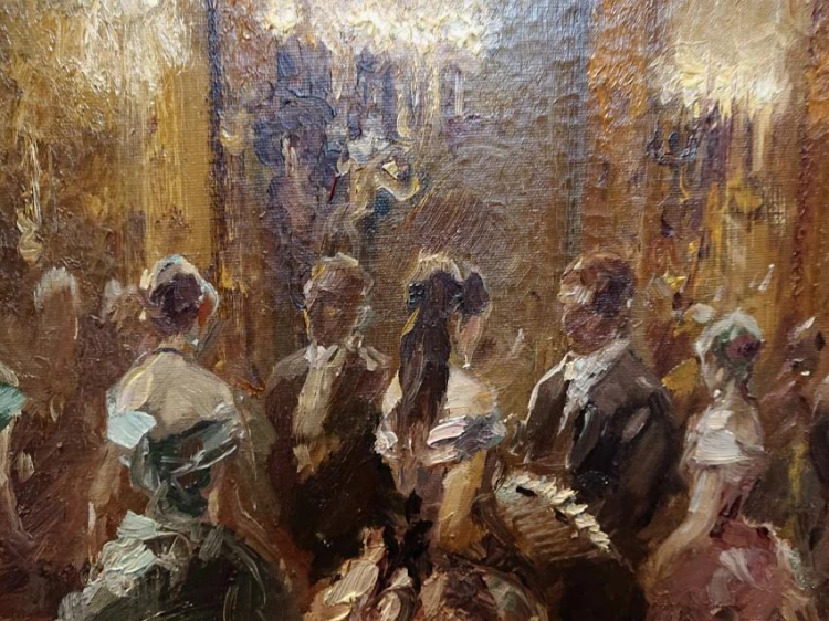 Hans Jörg Becker - Sala lustrzana w operze - impresjonistyczna praca olejna