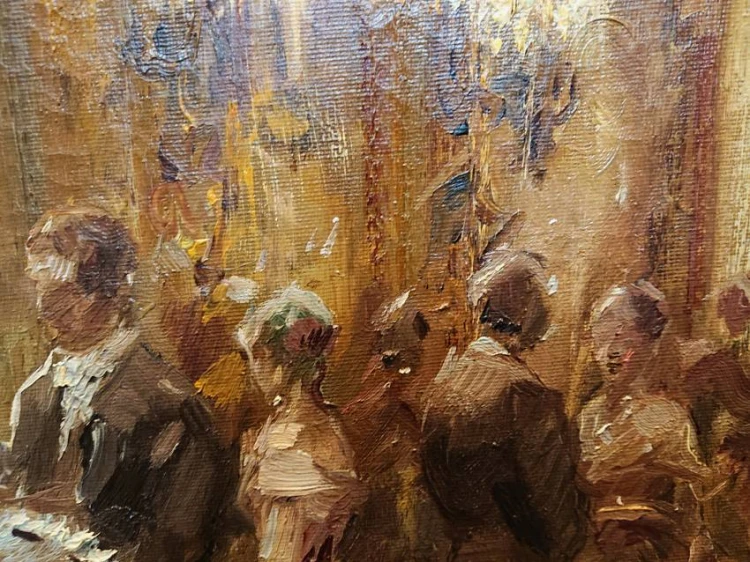 Hans Jörg Becker - Sala lustrzana w operze - impresjonistyczna praca olejna